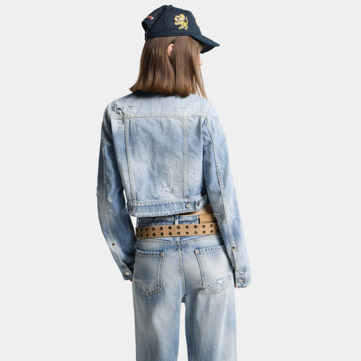 DSQUARED2 女士字母徽标标签做旧牛仔夹克外套 浅蓝色 S75AM1180 D30011 470 商品图3