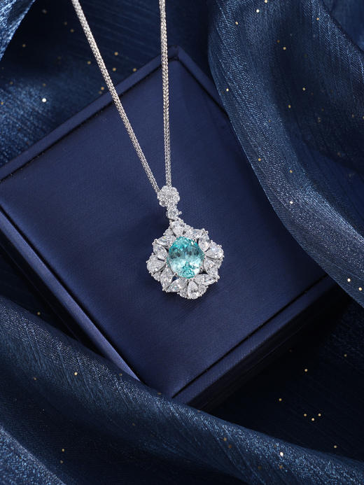 子佩集【福海清心】银S925套链【PYP2043-XF】项链培育宝石帕拉伊巴蓝碧玺2601 商品图3