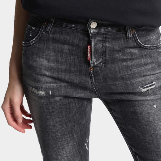 DSQUARED2 女士字母徽标贴片Teddy修身牛仔裤 黑色 S75LB1160 S30357 900 商品图4