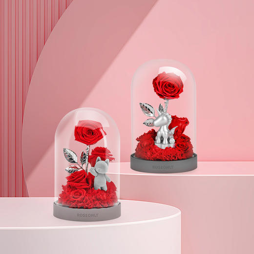 【水晶之恋】ROSEONLY诺誓 永生玫瑰花 水晶之恋钟罩 玫瑰心宠 永生花情人节告白礼物 摆件 商品图0