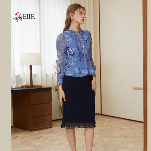 司歌印花收腰长袖雪纺上衣秋冬T921160X 商品图4