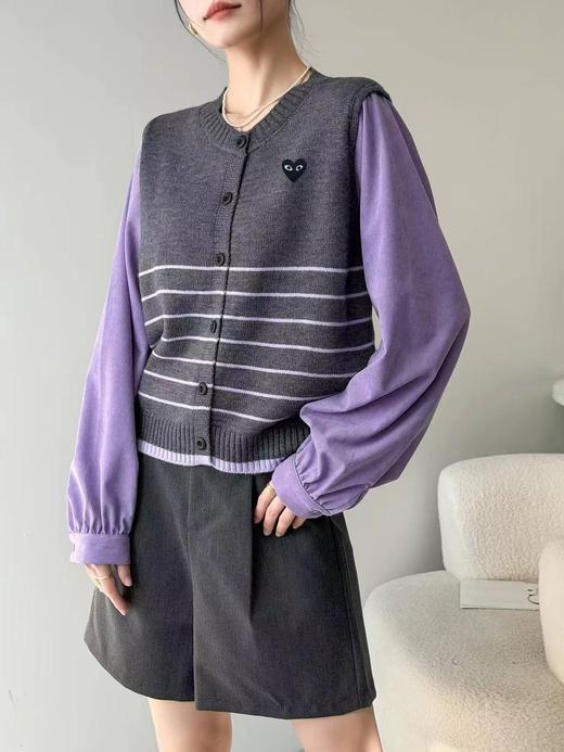 F013022撞色拼接假两件圆领短款针织开衫女 商品图0