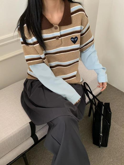 F013024复古学院风Polo领设计条纹毛衣针织衫 商品图7