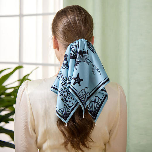 大英博物馆欧洲文化艺术系列海洋秘境蓝色 米色 方巾发圈 商品图3