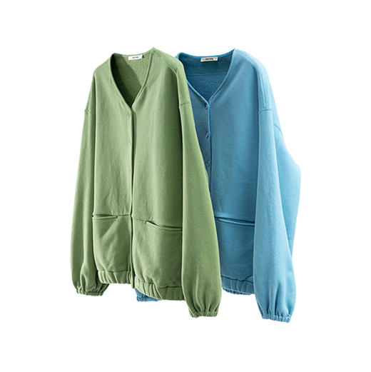 特绽放016朵/棉毛圈针织布小v领开襟长袖卫衣女春季新款开衫外套 商品图4