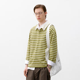 714street条纹提花肌感针织长袖T恤男2026春季复古Polo衫上衣女