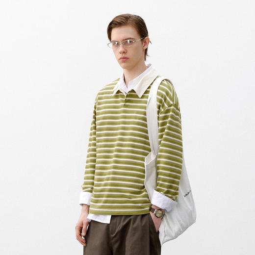 714street条纹提花肌感针织长袖T恤男2026春季复古Polo衫上衣女 商品图0