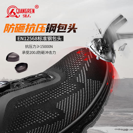 【硬核清仓 断码不补 防砸防穿刺防静电】强人3515透气飞织旋钮快脱劳保安全鞋（钢包头） 商品图2