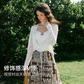 欧芮儿法式镂空挑孔V领毛针织开衫女夏季2026新款短款长袖上衣