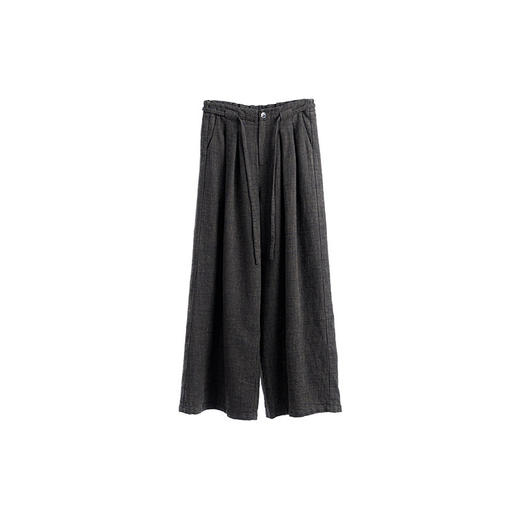 绽放015朵/色织亚麻系带半腰松紧阔腿裤女春季新款直筒长裤休闲裤 商品图4