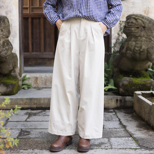 特绽019朵/棉闲·纯棉休闲感长款阔腿裤女2026春季新款垂感休闲裤 商品图1
