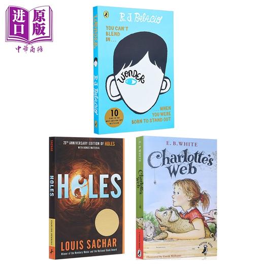 【中商原版】英文原版儿童文学读物 共3册 奇迹男孩（护眼版）+纽伯瑞夏洛的网（英国版）+纽伯瑞 洞 经典名著小说 进口书 商品图0