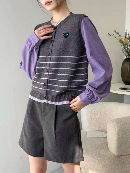 F013022撞色拼接假两件圆领短款针织开衫女 商品图1