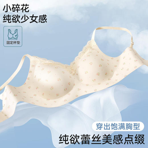 【买1送1 法式内衣女文胸】聚拢小胸无痕无钢圈胸罩蕾丝固定杯一体式美背 商品图2