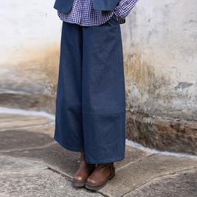 绽放004朵/ 蓝色序章-阔腿裤·棉麻混纺直筒休闲裤宽松显瘦九分裤