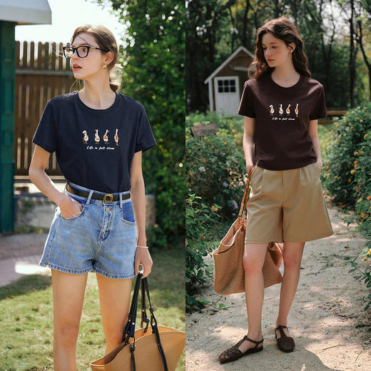 OLrain欧芮儿2026新款女夏季休闲设计感趣味绣花短袖T恤圆领上衣 商品图2