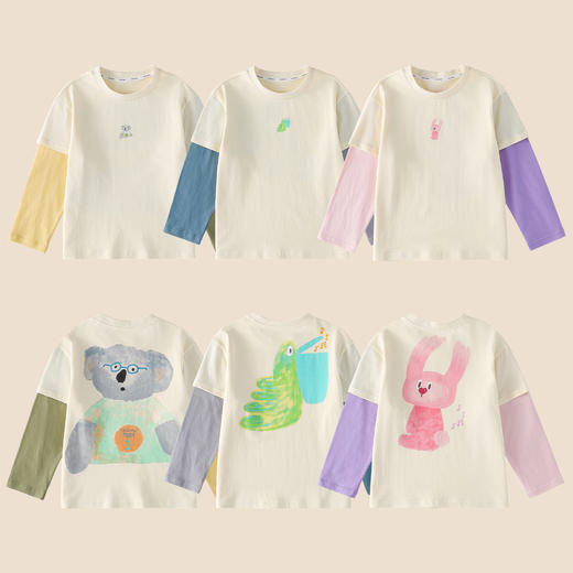 【纯棉10A抗菌】棉花堂水彩动物假两件长袖童装 -FA61005 商品图4