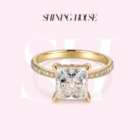 【预售】ShiningHouse[培育] 18k金钻石戒指 公主方形2克拉钻人工真钻人造钻石K金戒指时尚四爪钻石戒指悦己送礼臻选【此商品不支持7天无理由退货退款】预计3日发货