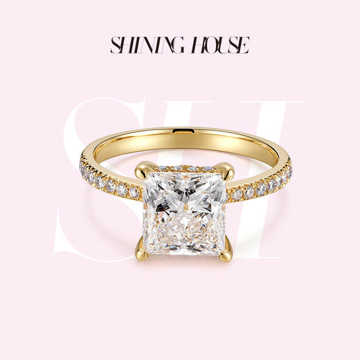 【预售】ShiningHouse[培育] 18k金钻石戒指 公主方形2克拉钻人工真钻人造钻石K金戒指时尚四爪钻石戒指悦己送礼臻选【此商品不支持7天无理由退货退款】预计3日发货 商品图0