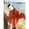 <曾小咸推荐>韩系宽松橙色格子polo衬衫女 商品缩略图2