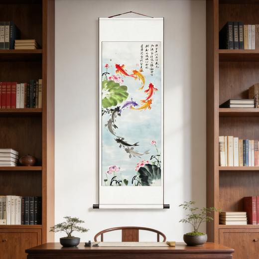 新中式九鱼运财竖版国画玄关书房走廊客厅字画装饰画（无装裱） 商品图2