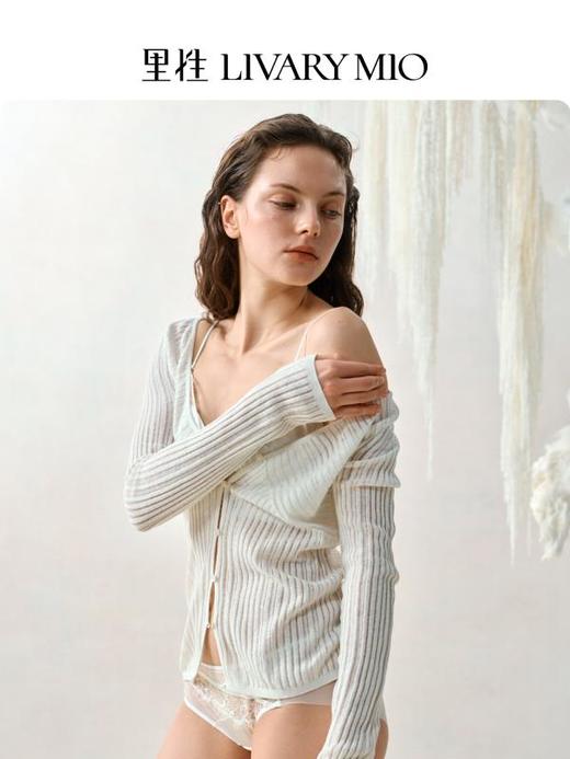 【蔡文静同款】里性 LIVARY MIO 云迹 V领针织开衫绢丝亚麻上衣镂空长袖法式短外套 商品图1