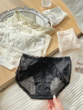 【GZ】无忧购39元3件新款纯欲丝带蝴蝶结蕾丝边内裤女镂空网纱诱惑中腰三角裤2798（截单后3-5天发货）