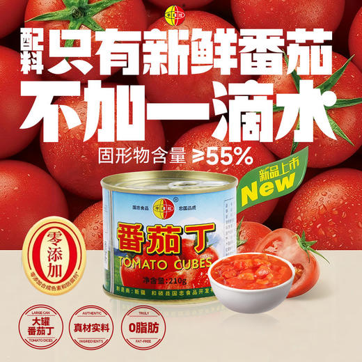 【新疆直发】新疆番茄丁块罐头210g*4起半球红切块去皮西红柿块罐头家用配菜 商品图0