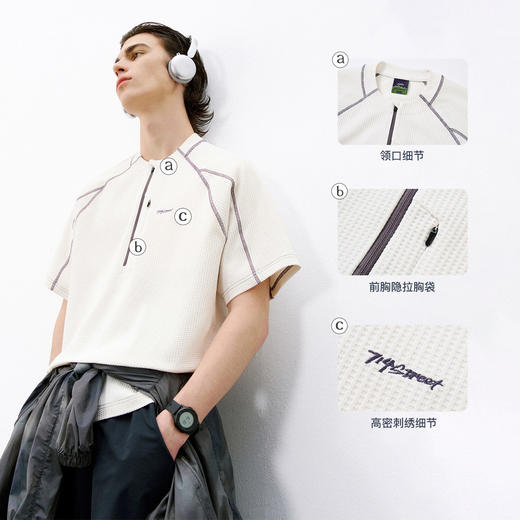 714street吸湿速干户外短袖T恤男2026春季宽松半拉链华夫格半袖衫 商品图3