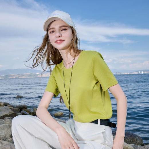 【匹马棉】三彩2026春季新款圆领正肩短袖T恤纯色基础套头衫休闲Z 商品图1