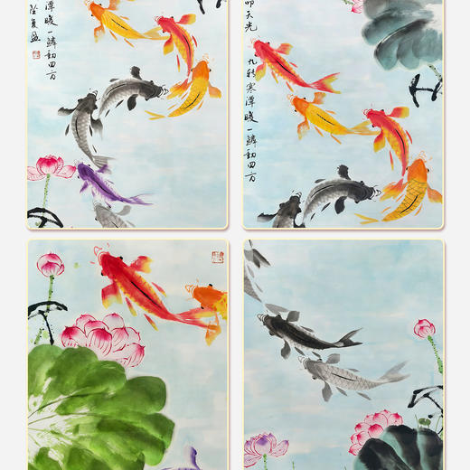 新中式九鱼运财竖版国画玄关书房走廊客厅字画装饰画（无装裱） 商品图5