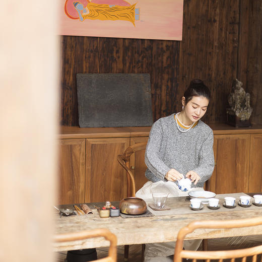 绽放070朵/100绵羊毛衫设计感花纱圆领含领巾套头毛针织衫女毛衣 商品图1