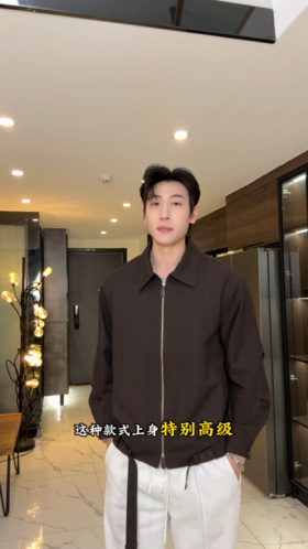 266068SDSA男士春夏新款痞帅男装复古老钱风格纹拉链翻领夹克外套百搭