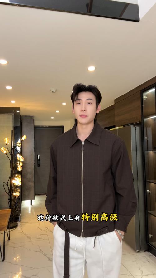 266068SDSA男士春夏新款痞帅男装复古老钱风格纹拉链翻领夹克外套百搭 商品图0