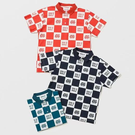 Jack Bunny 男款 高尔夫 双色格子logo印花透气速干polo领短袖T恤 商品图1