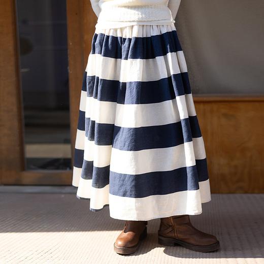 绽放005朵/海的痕迹·蓝白条纹撞色半身长裙女2026新款百搭半身裙 商品图0