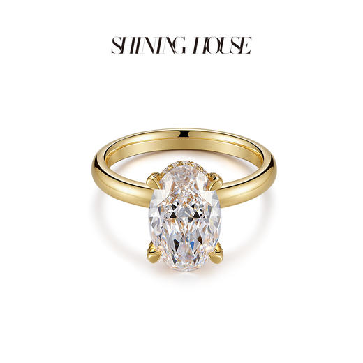 【预售】ShiningHouse[培育] 18k金钻石戒指 椭圆形3克拉钻人工真钻人造钻石K金戒指时尚钻石戒指悦己送礼臻选【此商品不支持7天无理由退货退款】 商品图1