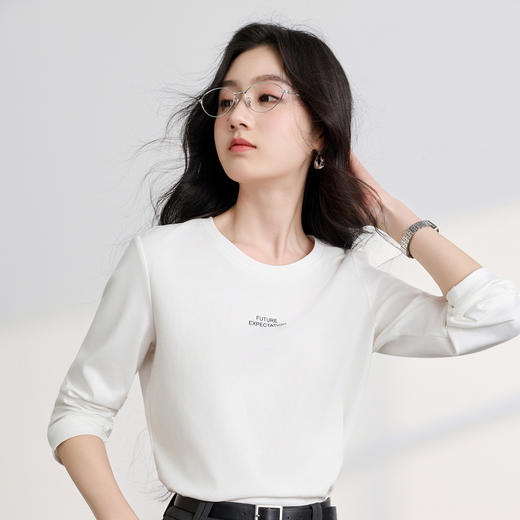 【匹马棉】三彩2026春季新款圆领字母T恤宽松长袖基础套头衫休闲Z 商品图3