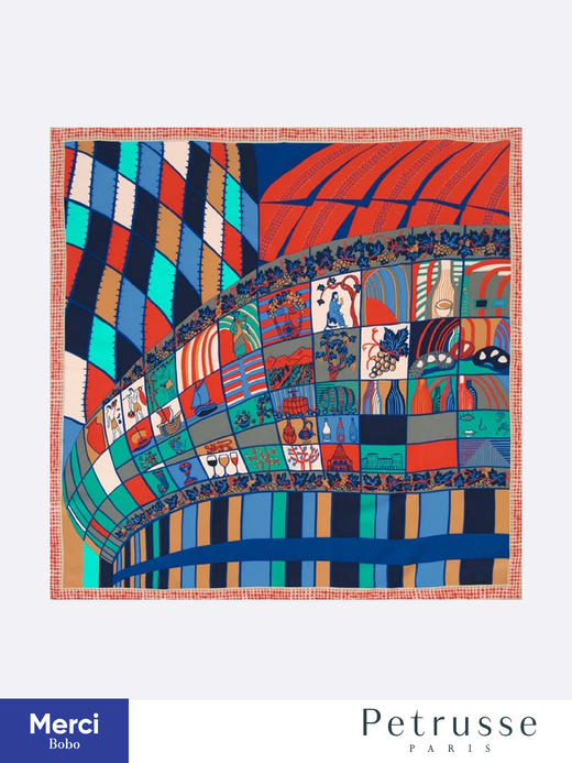 【贝图丝 x 波尔多红酒博物馆联名款】Calix 霓虹波尔多 真丝方巾 商品图0