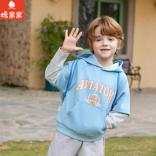 棉果果春季新品男童纯棉小线圈字母印花连帽卫衣M112182226152 商品图0