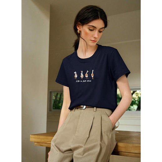 OLrain欧芮儿2026新款女夏季休闲设计感趣味绣花短袖T恤圆领上衣 商品图0