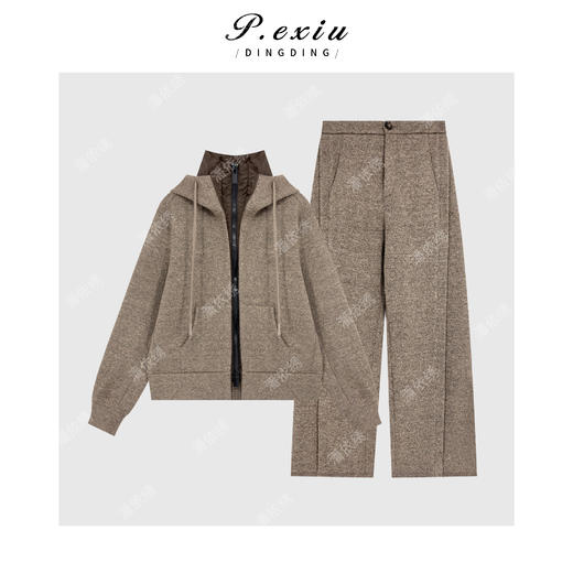 04-4潘依绣丁丁宠粉羊毛复古腔调慵懒风立领抽绳连帽休闲裤裤套装W-63629 商品图1