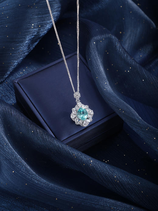 子佩集【福海清心】银S925套链【PYP2043-XF】项链培育宝石帕拉伊巴蓝碧玺2601 商品图5