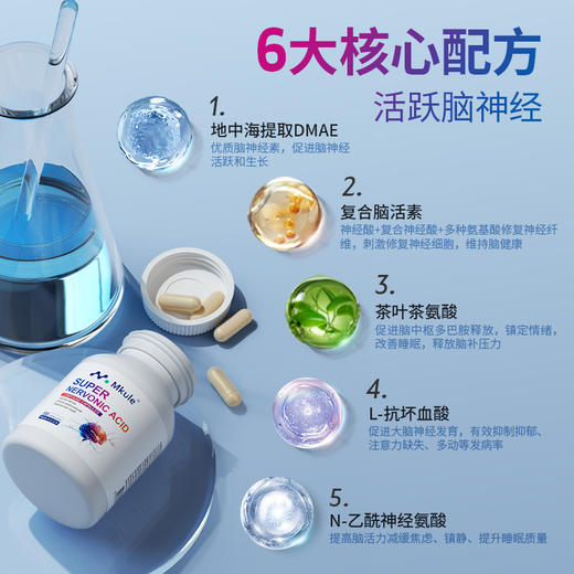 ⁵近效清仓美国进口【专研脑配方胶囊】 脑神经素+ 复合脑活素+茶叶茶氨酸+ N-乙酰神经氨酸 有效期到26.10  6岁及以上 60粒/瓶  YY05-QTT-SA 商品图1