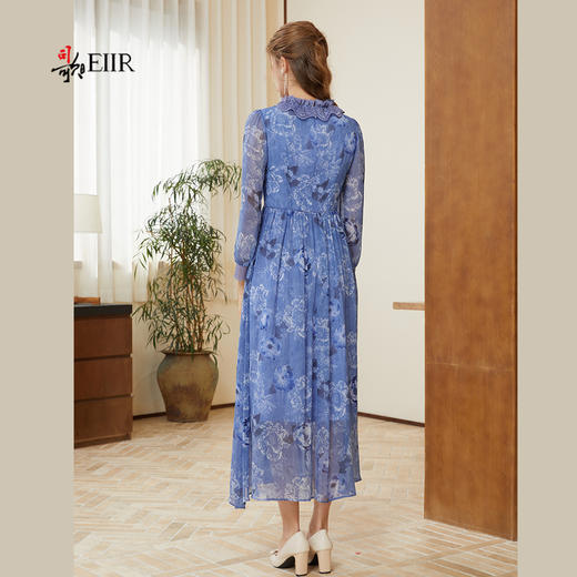 司歌印花收腰长袖雪纺连衣裙A921161X 商品图3