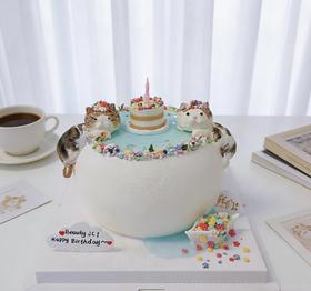 喵星人许愿池卡通蛋糕-低糖处理无添加