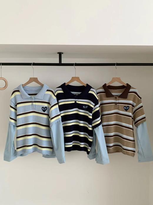 F013024复古学院风Polo领设计条纹毛衣针织衫 商品图8