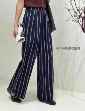 4BAR015877#条纹阔腿裤