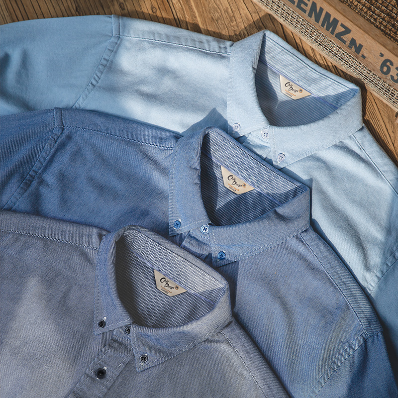 工装优选复古磨毛长袖薄衬衫牛津纺纯棉休闲外穿衬衣打底衫男春