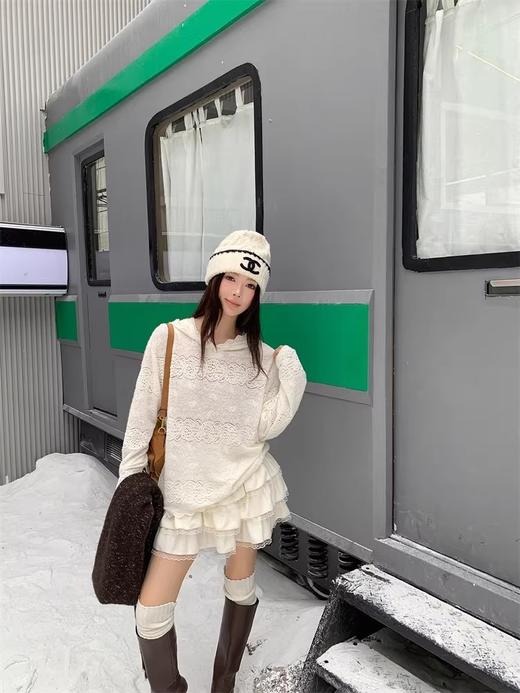 镂空蕾丝连帽打底T 商品图2